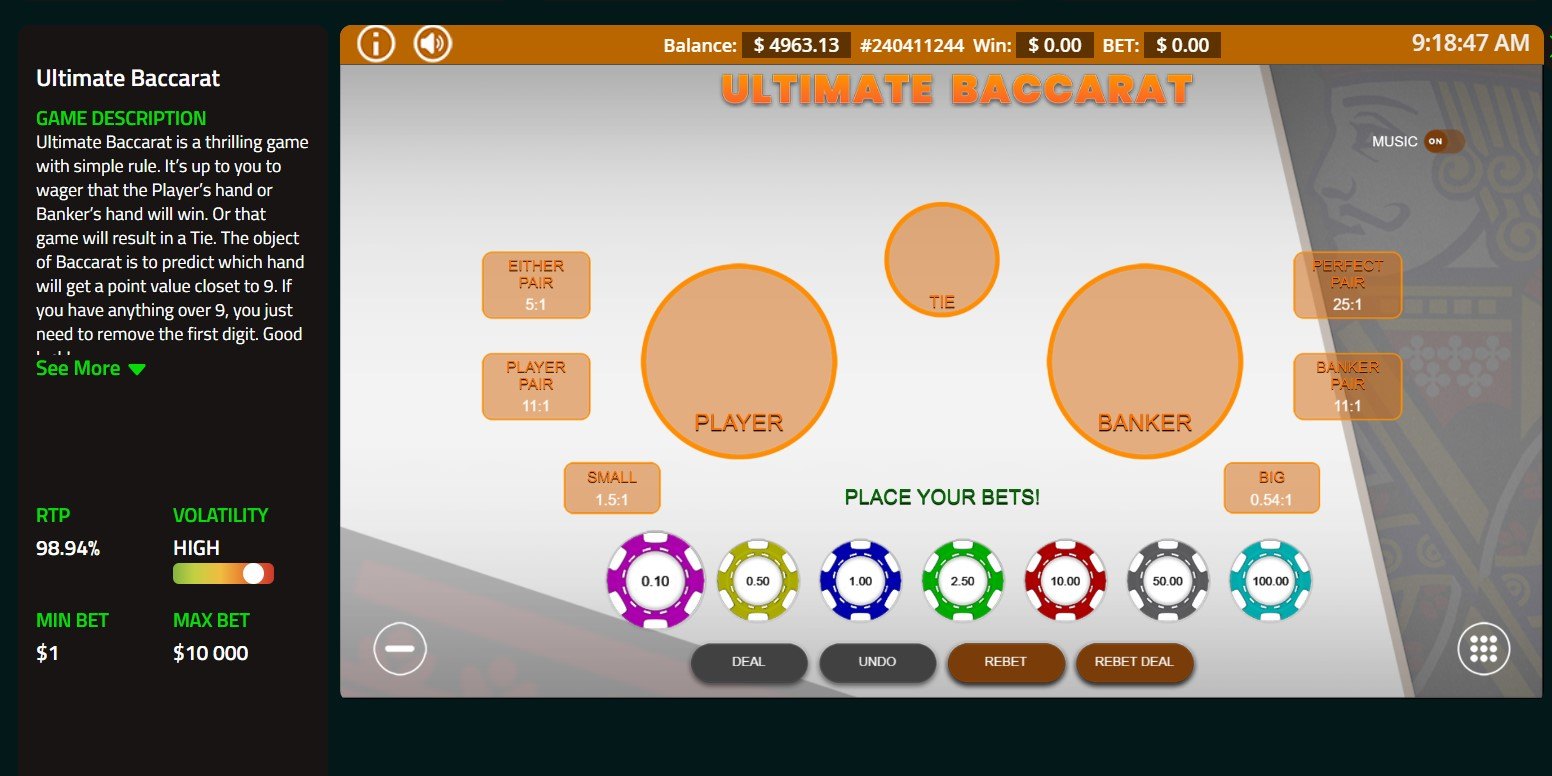 An online baccarat table showing the player and banker betting areas