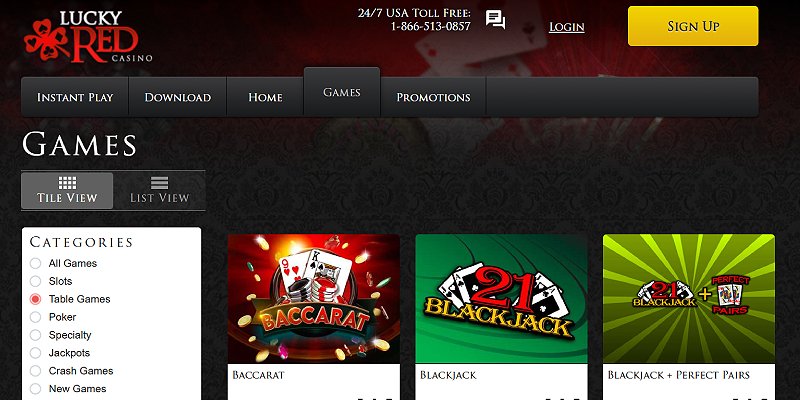Lucky Red Casino games lobby filtered to table games