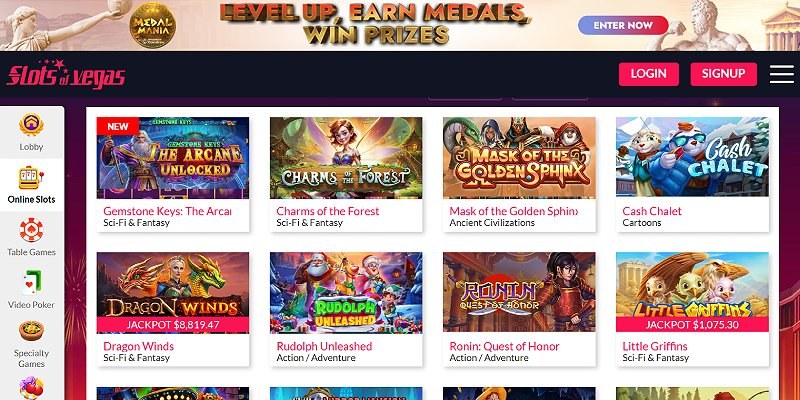 Screenshot of the Slots of Vegas online casino site
